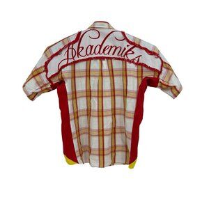 Akademiks Shirt Mens XL White Red Plaid Short Sleeve Button Up Y2K Hip Hop Patch